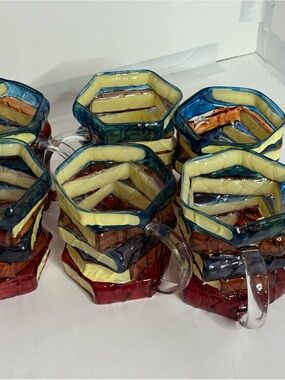Set of Colorful Stacked Hexagon Glass Mugs